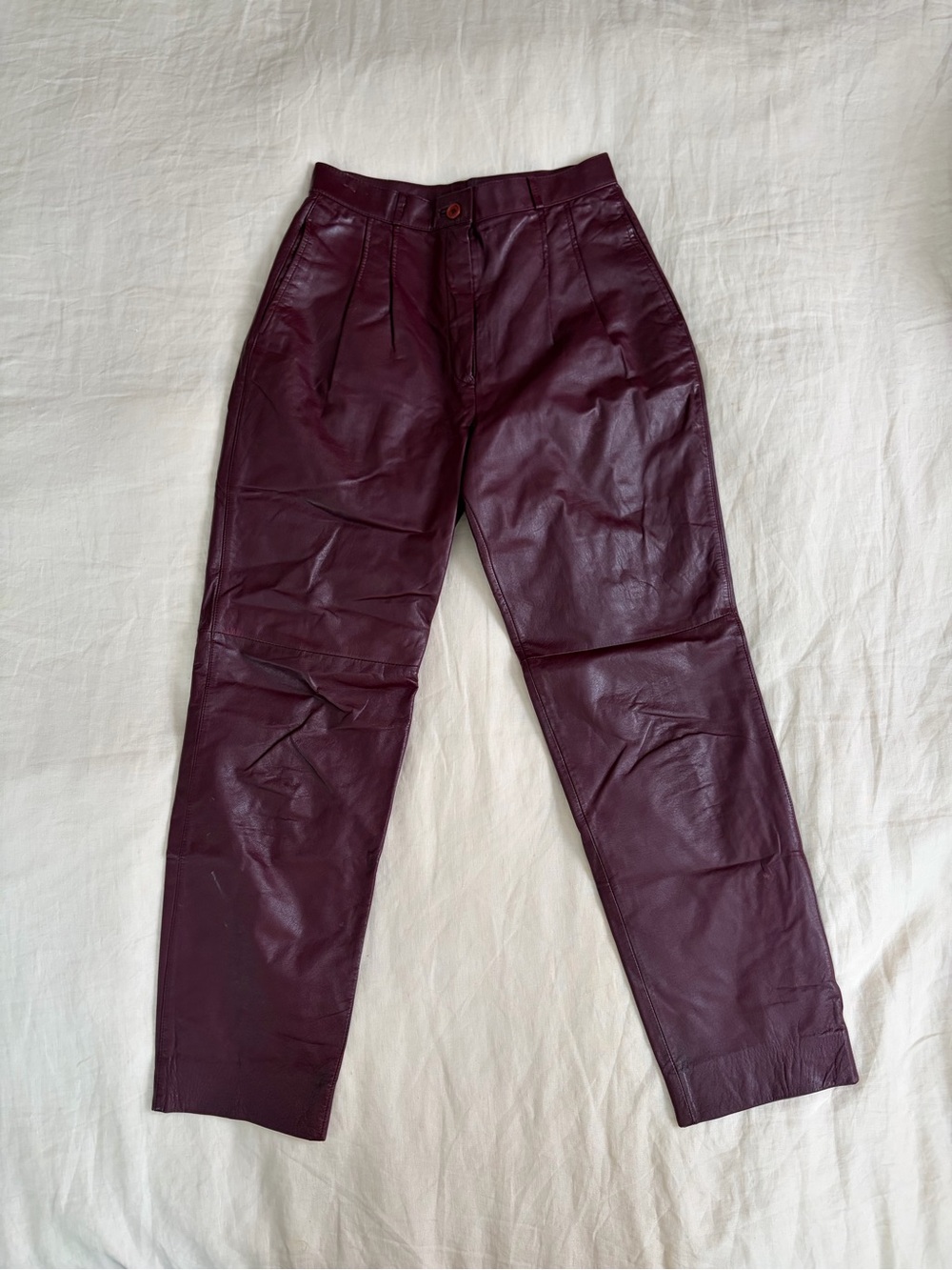 Straight Leg Leather Pants in Deep Burgundy